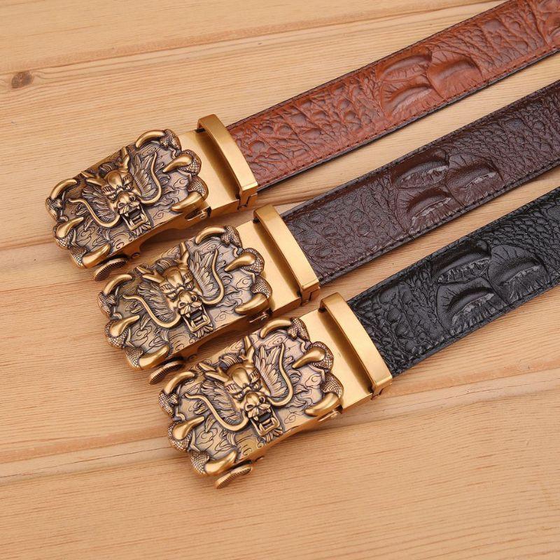 Ceinture en cuir boucle dorée dragon pour homme, modèle Ghazan