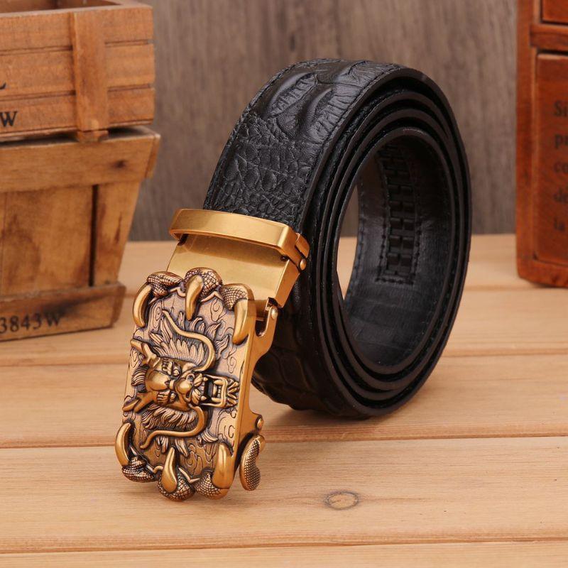 Ceinture en cuir boucle dorée dragon pour homme, modèle Ghazan - La Boutique de la Ceinture
