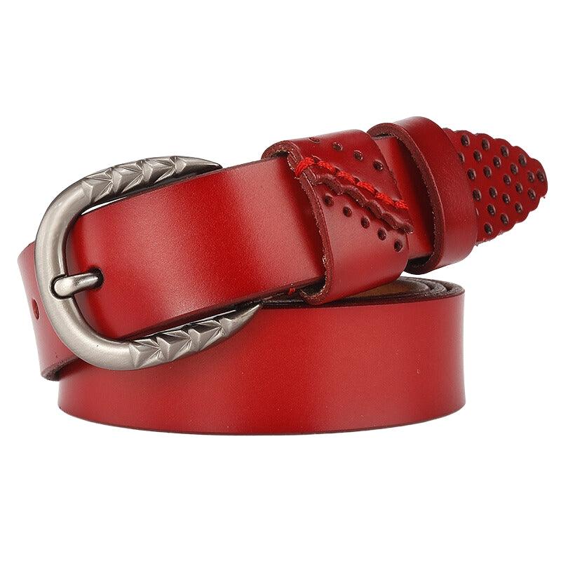 Ceinture en cuir détails ajourés pour femme boucle à motifs géométriques, modèle Dina - La Boutique de la Ceinture