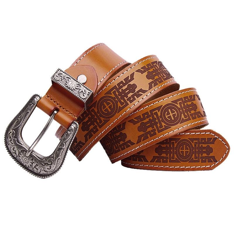 Ceinture en cuir gravée Western pour Femme ou Homme, modèle Injia - La Boutique de la Ceinture