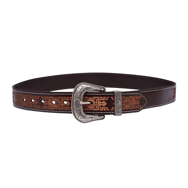Ceinture en cuir gravée Western pour Femme ou Homme, modèle Injia