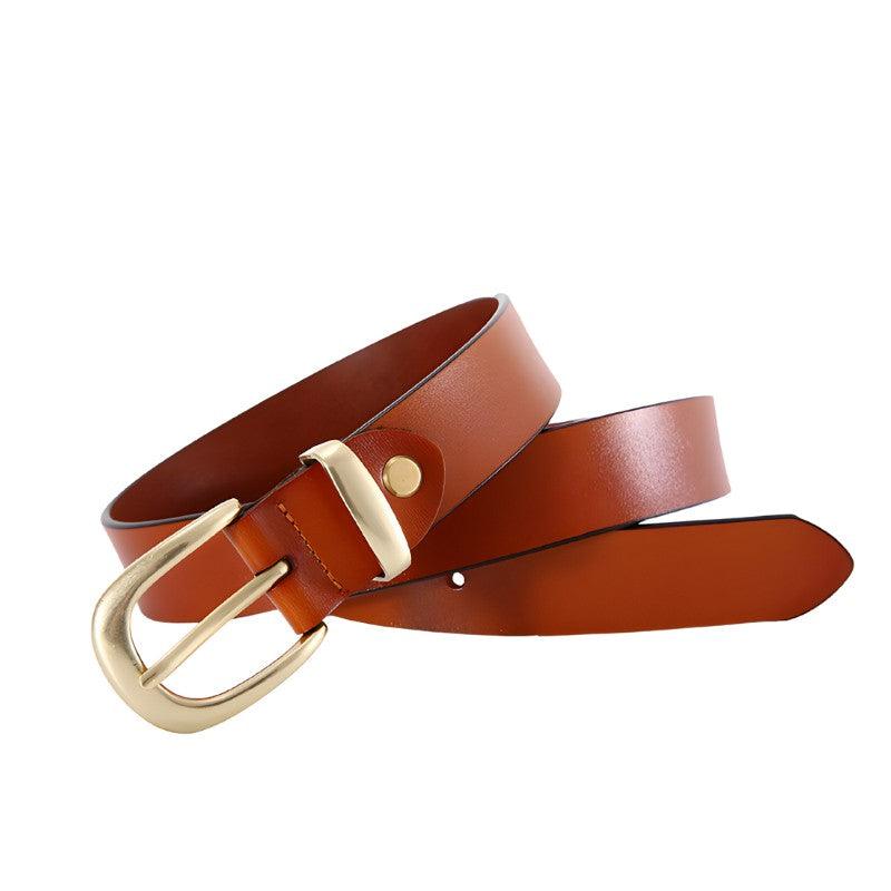 Ceinture en cuir lisse boucle dorée pour femme, modèle Agathe - La Boutique de la Ceinture