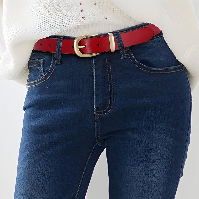 Ceinture en cuir lisse boucle dorée pour femme, modèle Agathe