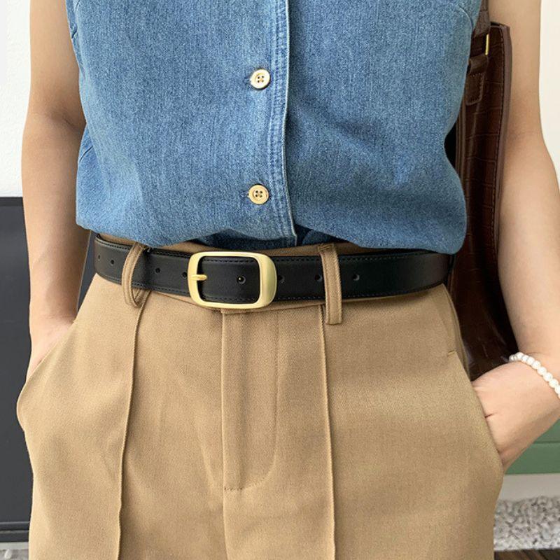 Ceinture en cuir lisse boucle dorée pour femme, modèle Esther