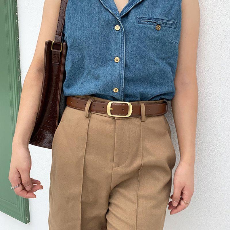 Ceinture en cuir lisse boucle dorée pour femme, modèle Esther