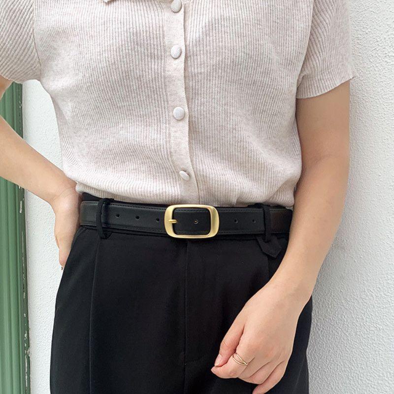 Ceinture en cuir lisse boucle dorée pour femme, modèle Esther