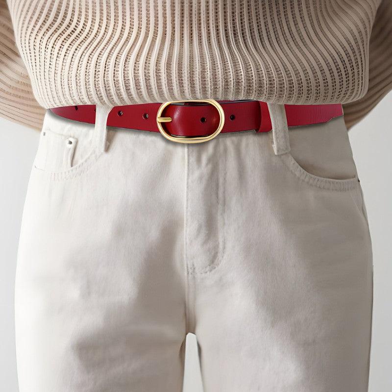 Ceinture en cuir lisse boucle ovale dorée pour femme, modèle Fiona