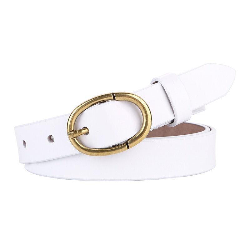 Ceinture en cuir lisse boucle ovale dorée Rétro pour femme, modèle Angela