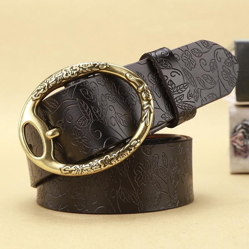 Ceinture en cuir look Bohème pour femme boucle ovale Fleurs, modèle Itotia