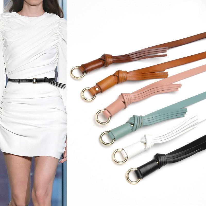 Ceinture en cuir ornée d'un pompon pour femme, modèle Vagi