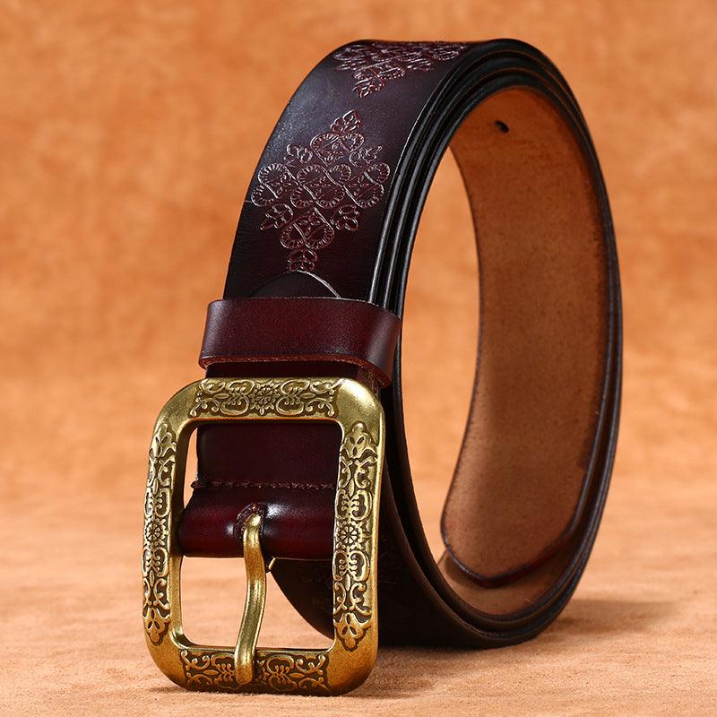 Ceinture en cuir style Bohème pour femme, boucle dorée, modèle Itzel