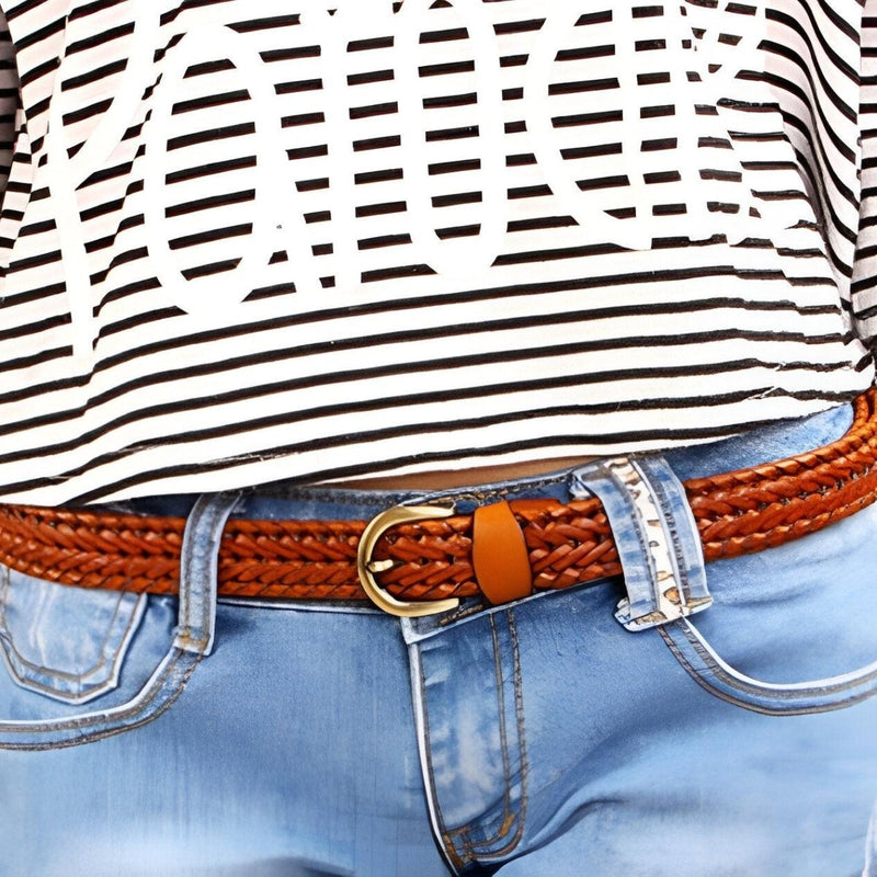 Ceinture en cuir tressé pour femme, modèle Mariam