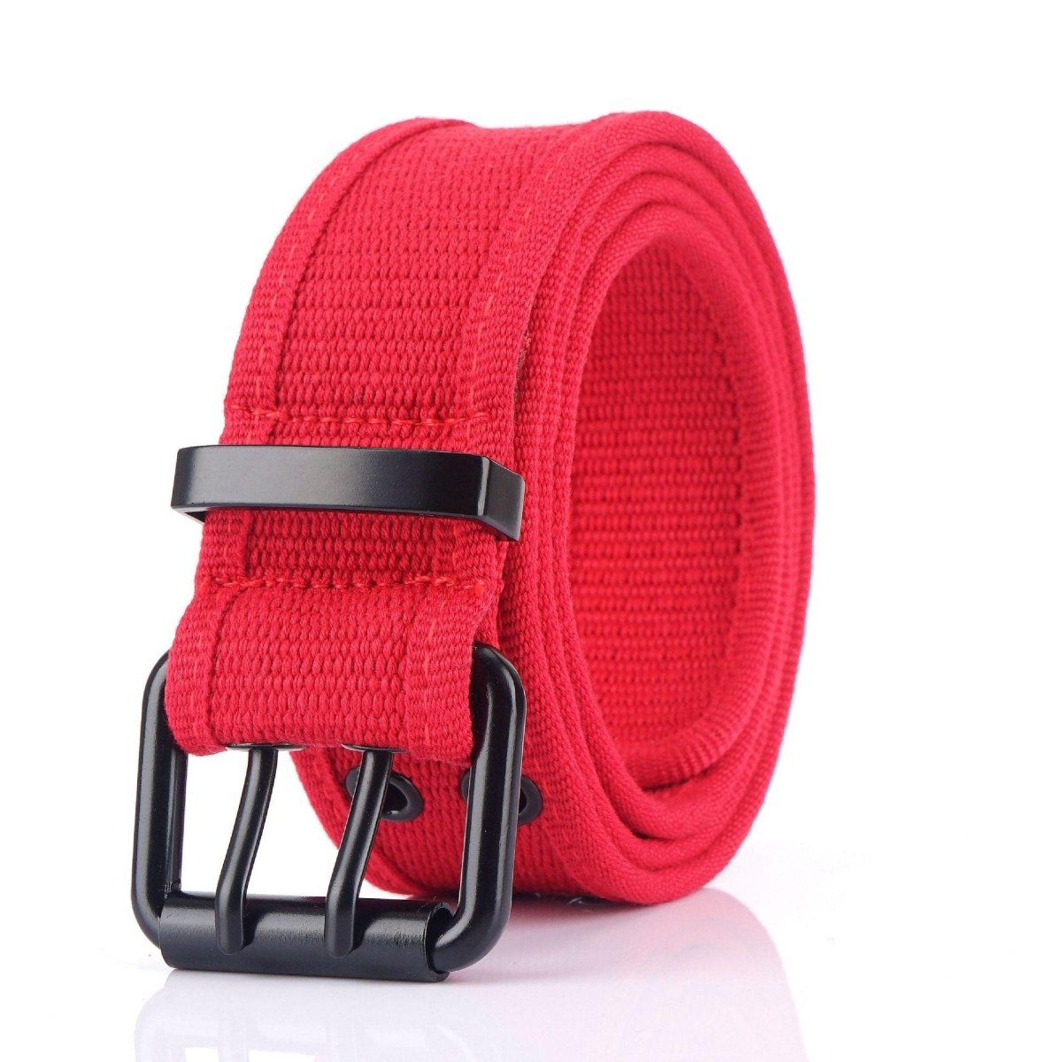 Ceinture en Toile à boucle noire double ardillon, modèle Magjan - La Boutique de la Ceinture