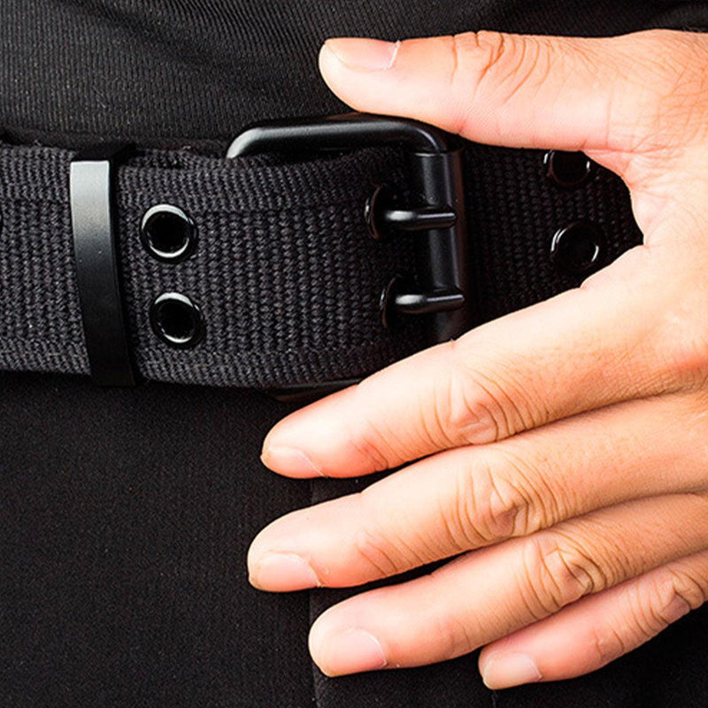 Ceinture en Toile à boucle noire double ardillon, modèle Magjan