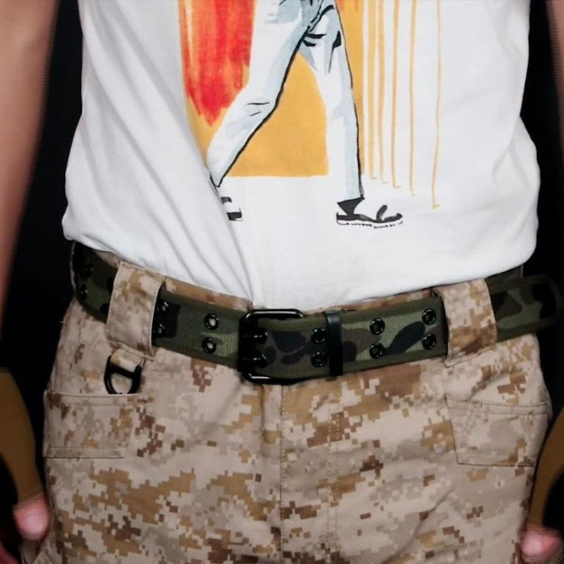 Ceinture en Toile à boucle noire double ardillon, modèle Magjan