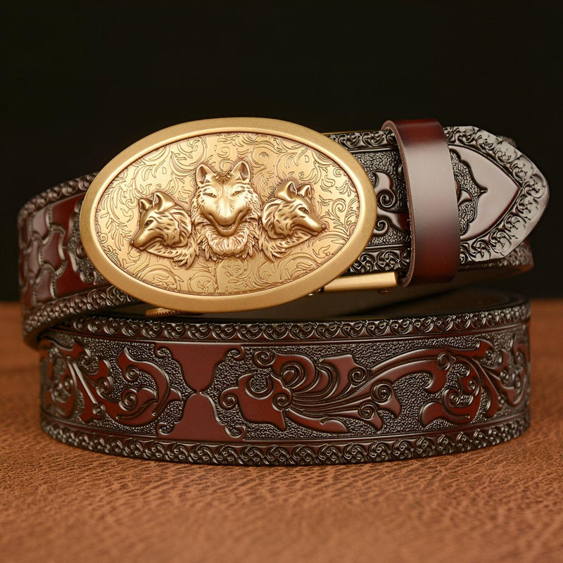 Ceinture Esprit Animal à motif 3 têtes de loup, modèle Edgar