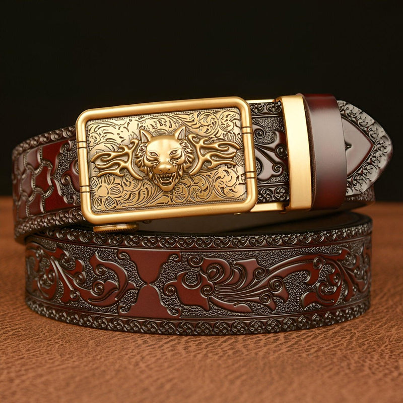 Ceinture Esprit Animal à motif tête de loup enragé, modèle Josh