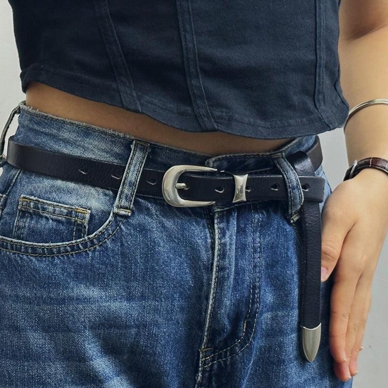 Ceinture fine en cuir pour femme, modèle Hisunia