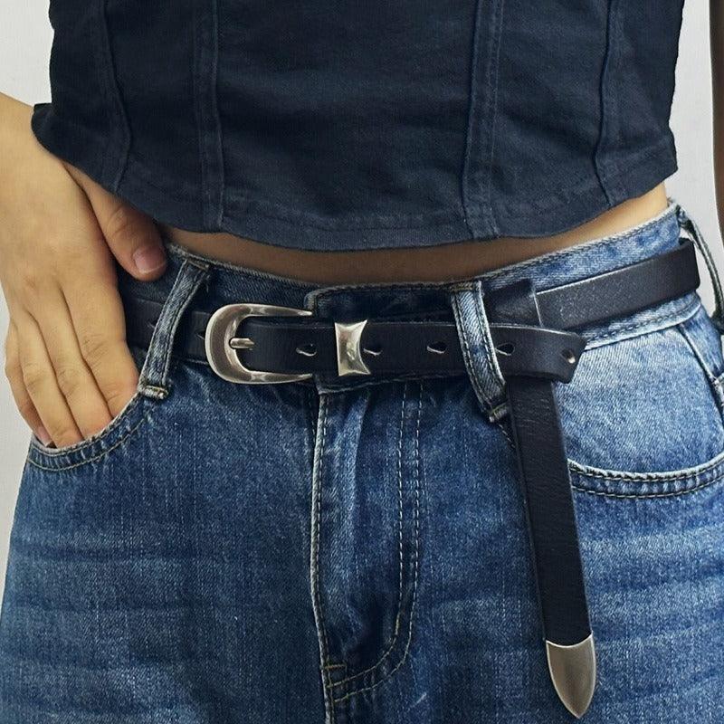 Ceinture fine en cuir pour femme, modèle Hisunia