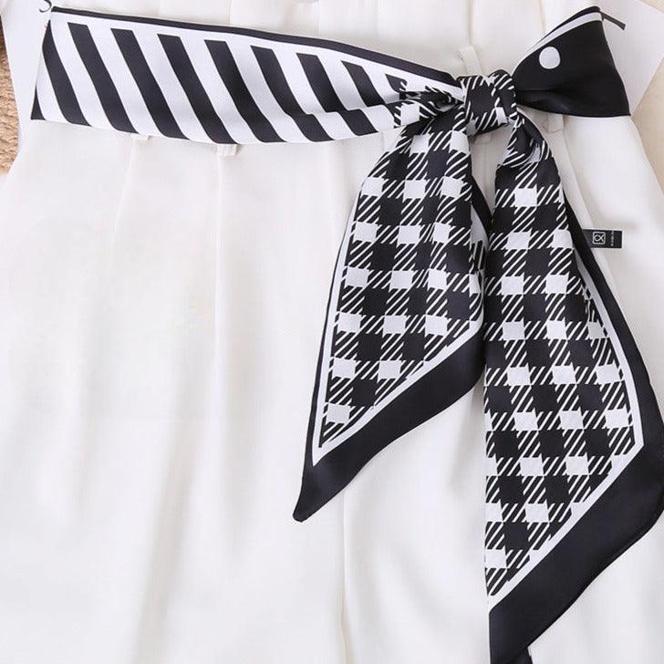 Ceinture foulard noire et blanche à carreaux, modèle Rinia