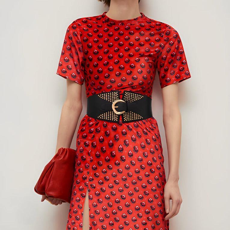 Ceinture large élastique cloutée, taille haute, modèle Susanna