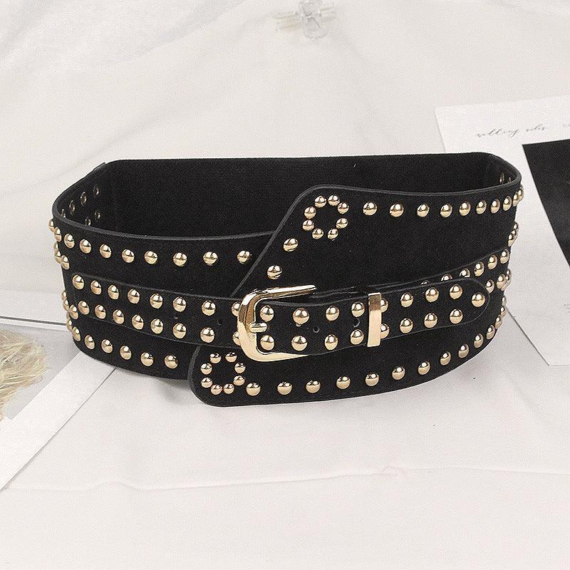 Ceinture large élastique et cloutée, taille haute, pour femme, modèle Monika