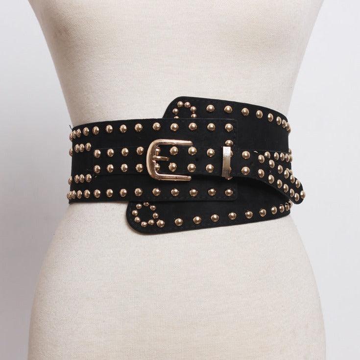 Ceinture large élastique et cloutée, taille haute, pour femme, modèle Monika - La Boutique de la Ceinture