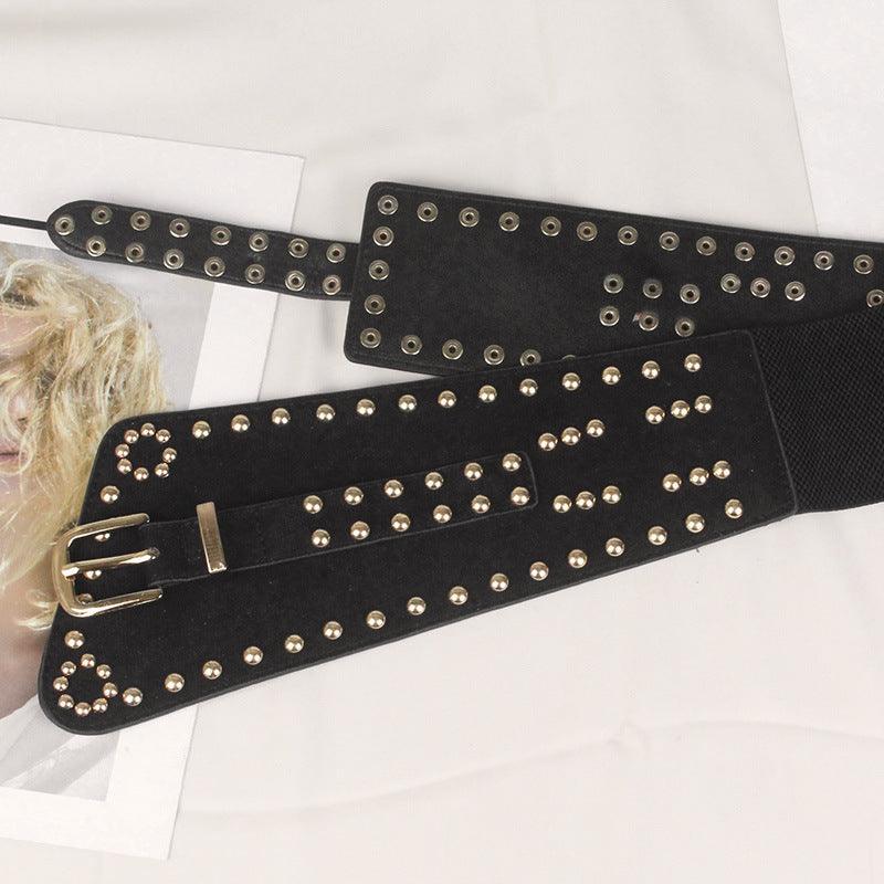 Ceinture large élastique et cloutée, taille haute, pour femme, modèle Monika