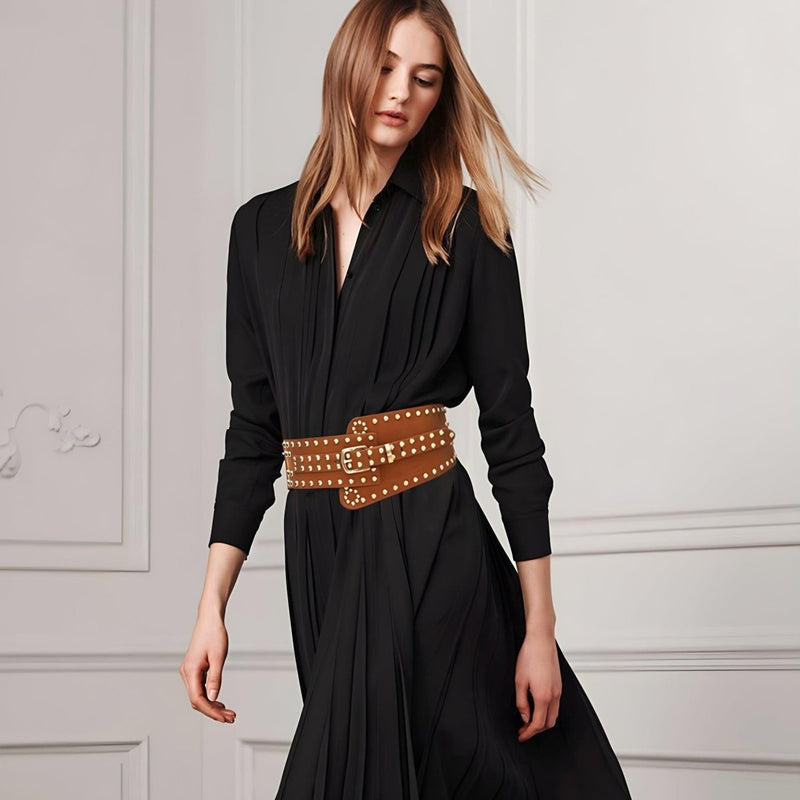 Ceinture large élastique et cloutée, taille haute, pour femme, modèle Monika