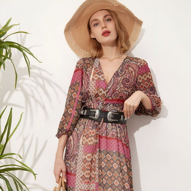 Ceinture large et élastique à double boucles Western, modèle Loretta