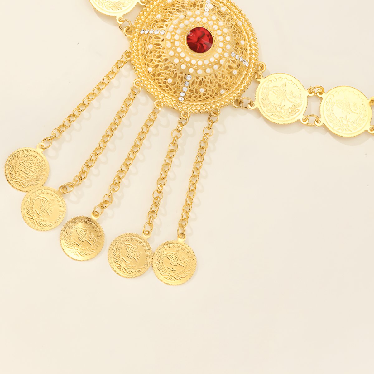 Ceinture marocaine à médaillons et rubis central, modèle Rabya - La Boutique de la Ceinture