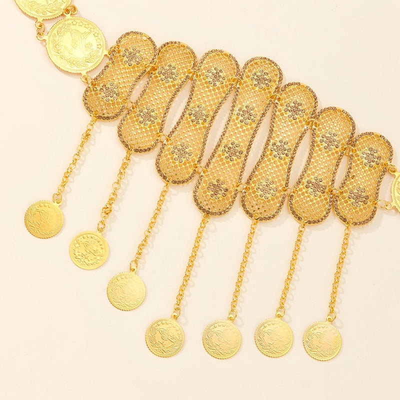 Ceinture marocaine dorée à motifs avec médaillons, modèle Mumina