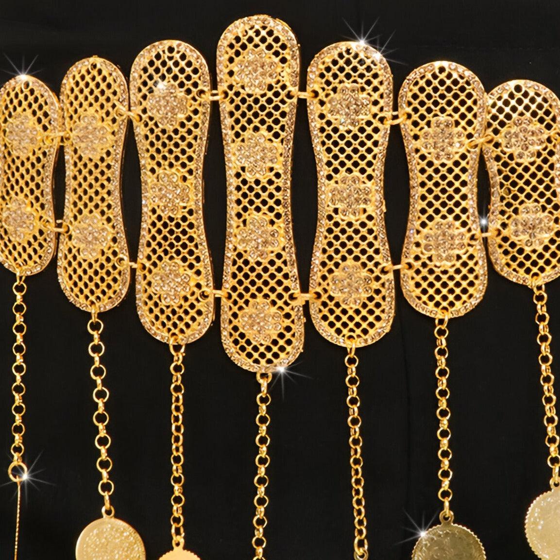 Ceinture marocaine dorée à motifs avec médaillons, modèle Mumina - La Boutique de la Ceinture