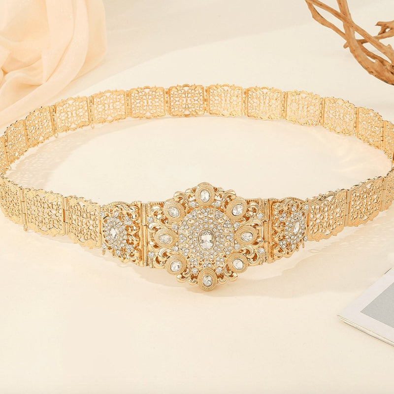 Ceinture marocaine dorée incrustée de strass, modèle Tirra