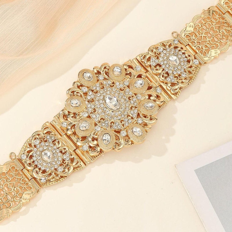 Ceinture marocaine dorée incrustée de strass, modèle Tirra