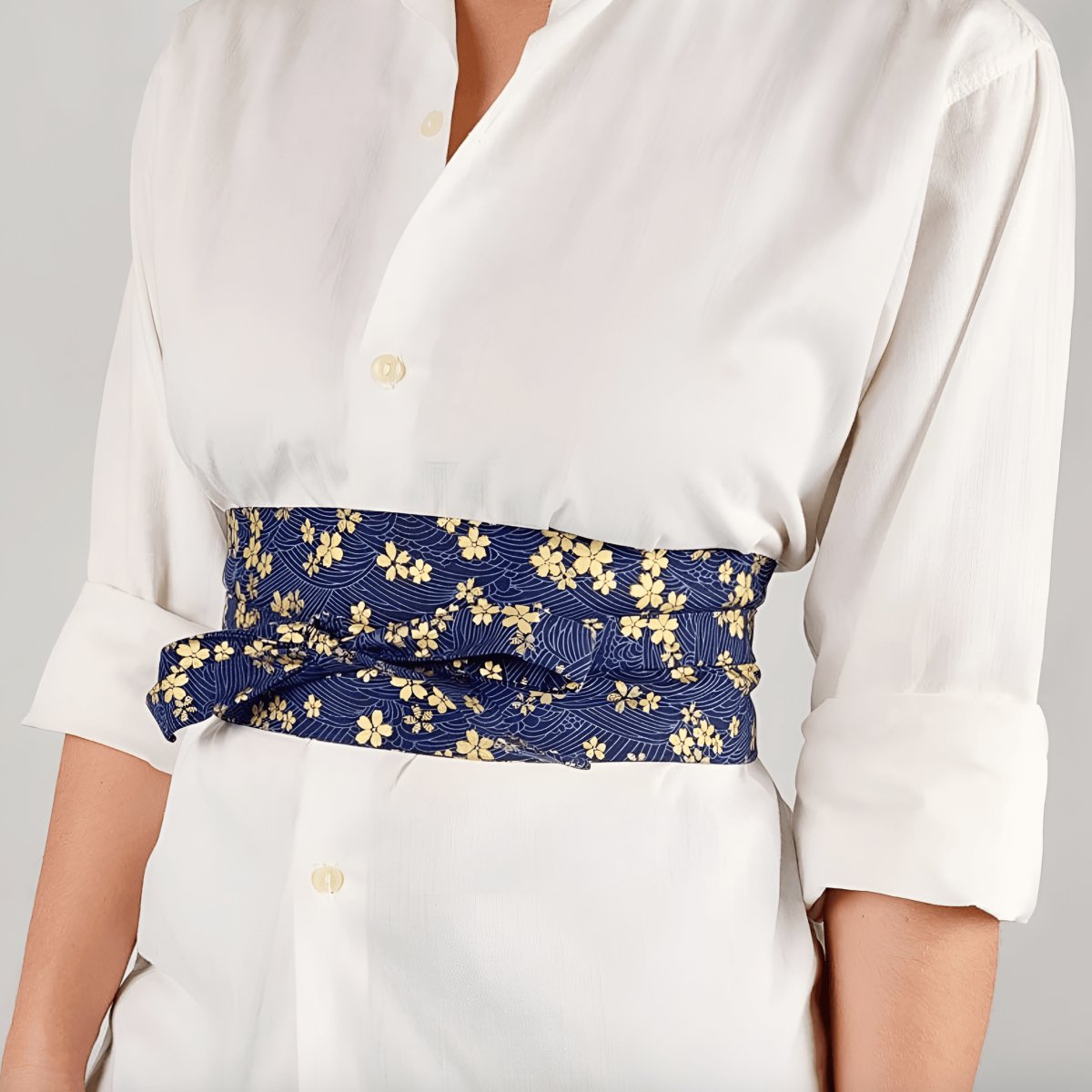 Ceinture Obi à motifs fleurs de Sakura, modèle Okabe