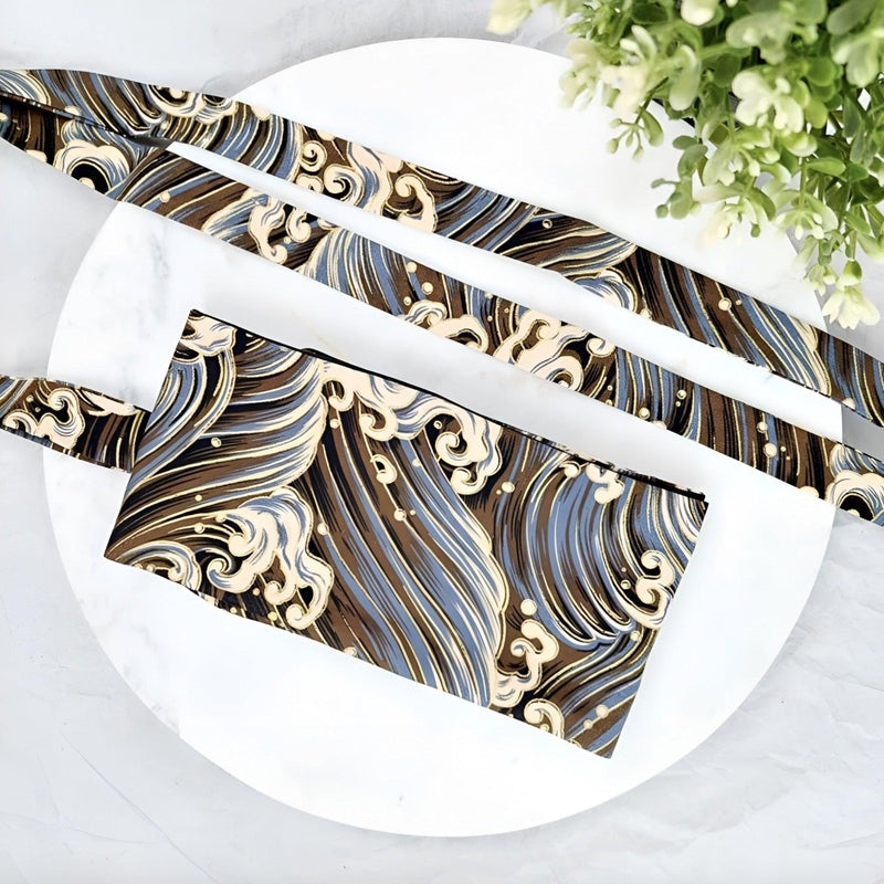 Ceinture Obi à motifs vague japonaise marron, modèle Akio