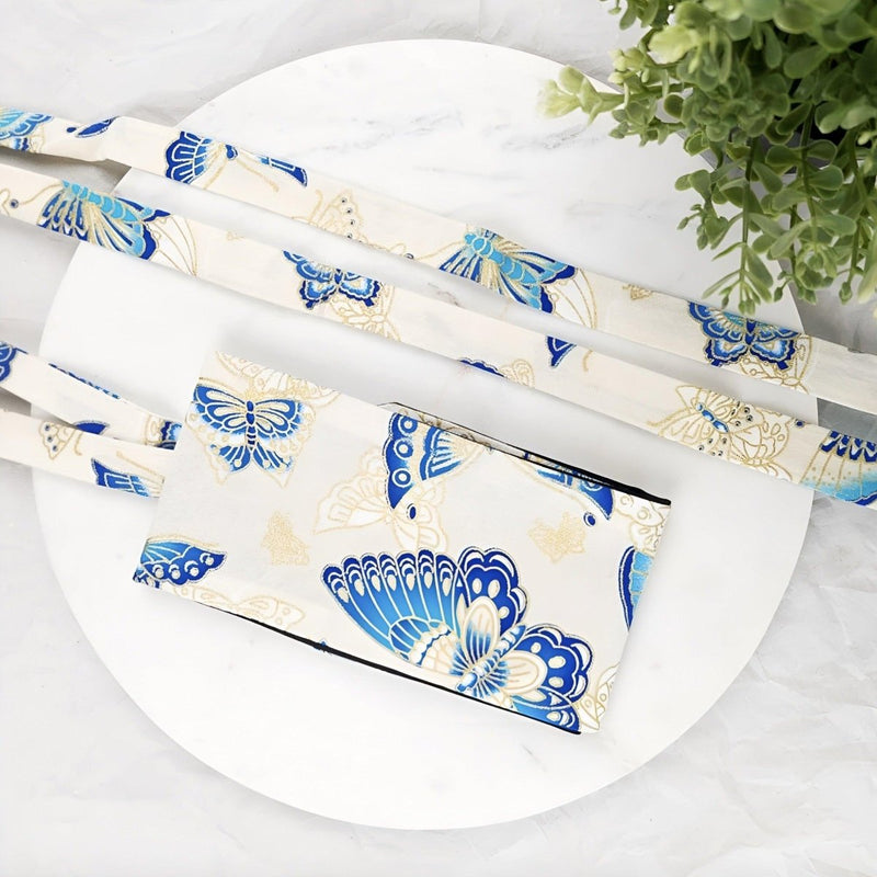 Ceinture Obi blanche à motifs papillon, modèle Tooka