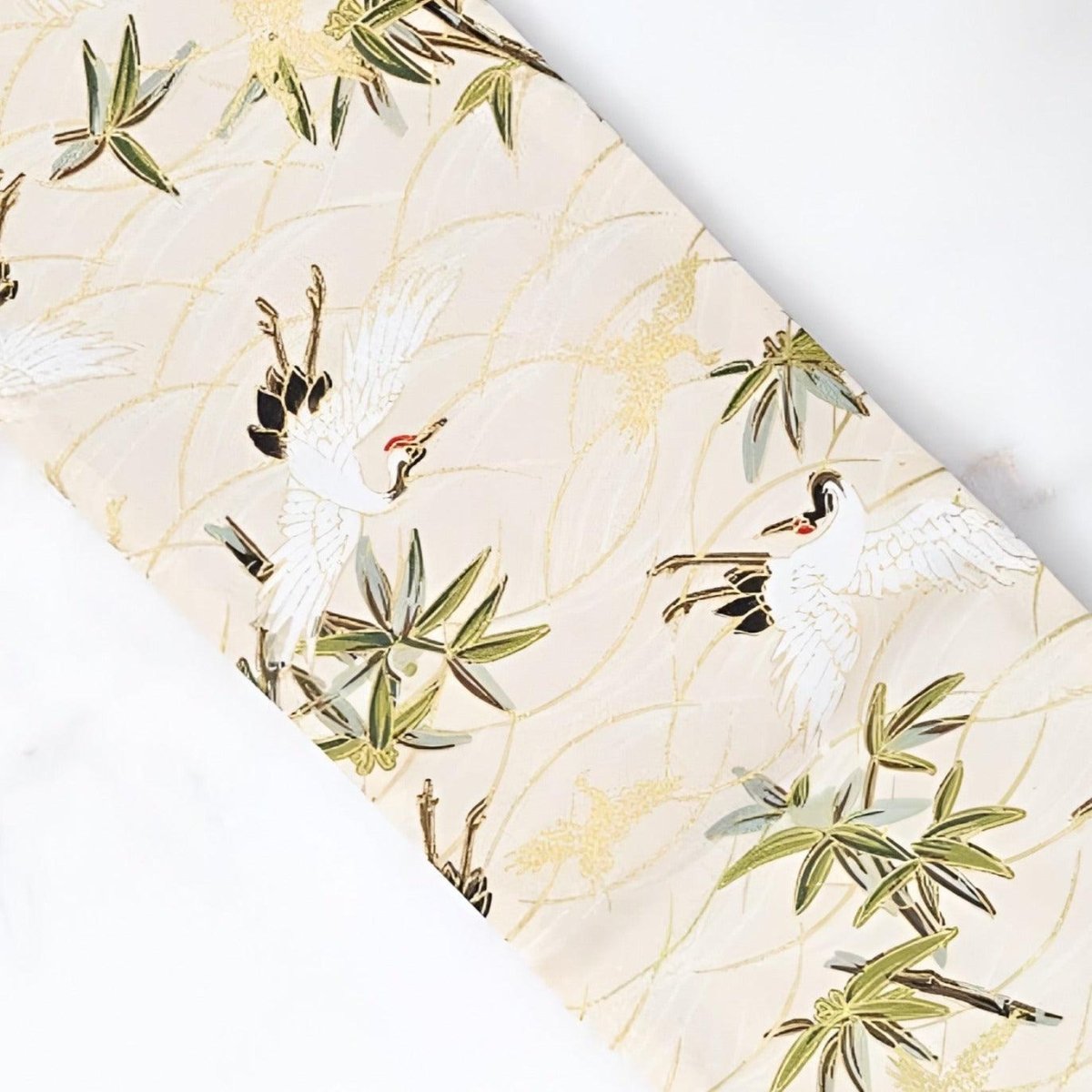 Ceinture Obi crème à motifs grue, modèle Inaba - La Boutique de la Ceinture