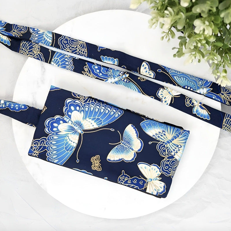 Ceinture Obi noire à motifs papillon, modèle Osen