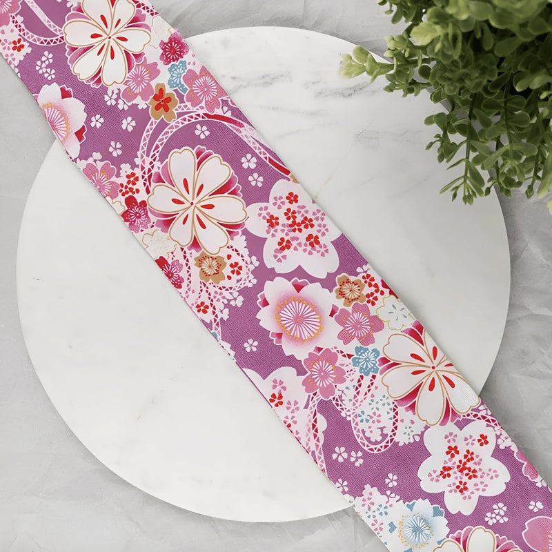 Ceinture Obi rose à motifs fleurs de printemps, modèle Yuro