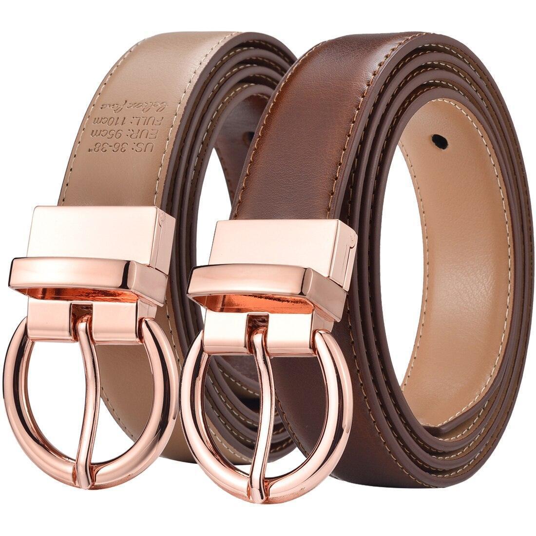Ceinture réversible 2 en 1 en cuir, boucle or rosé, modèle Chloé - La Boutique de la Ceinture