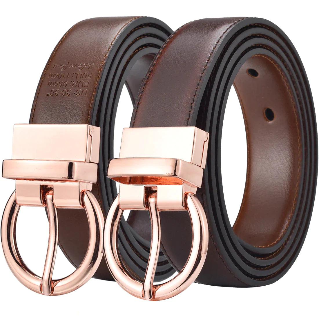 Ceinture réversible 2 en 1 en cuir, boucle or rosé, modèle Chloé - La Boutique de la Ceinture