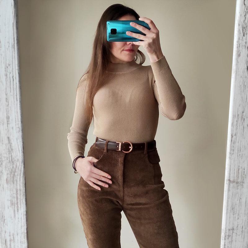 Ceinture réversible 2 en 1 en cuir, boucle or rosé, modèle Chloé