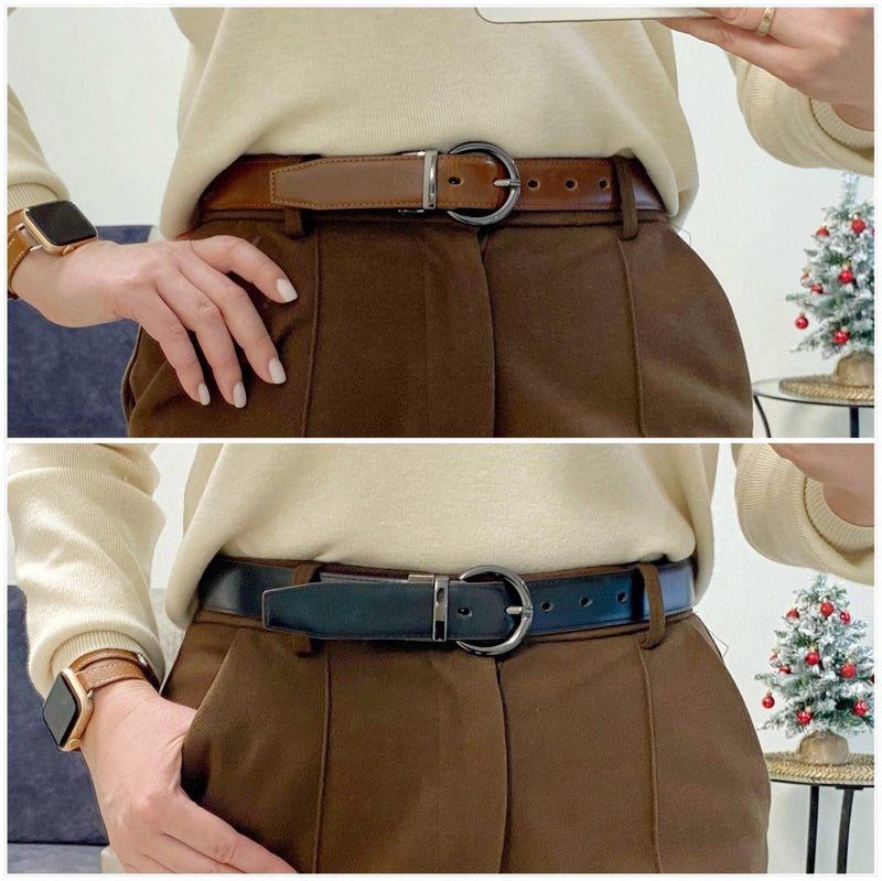 Ceinture réversible 2 en 1 en cuir pour femme, modèle Romane