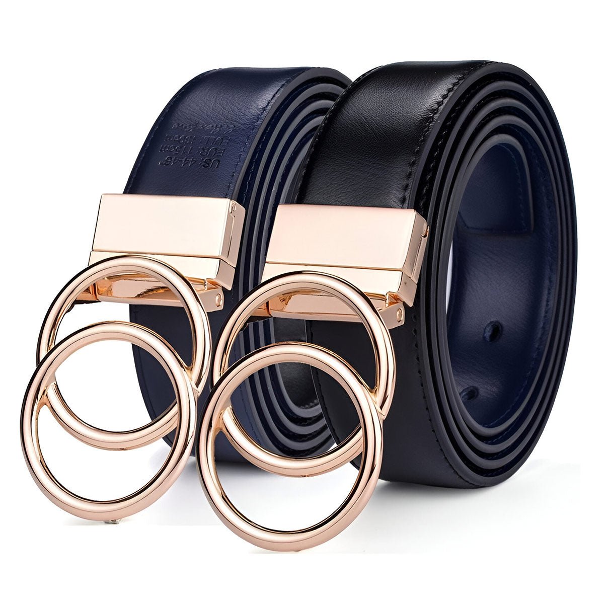 Ceinture réversible en cuir 2 en 1 pour femme, modèle Lena, double anneau torsadé - La Boutique de la Ceinture