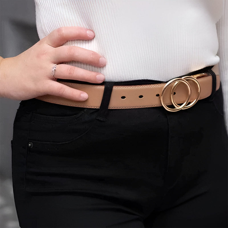 Ceinture réversible en cuir 2 en 1 pour femme, modèle Lena, double anneau torsadé