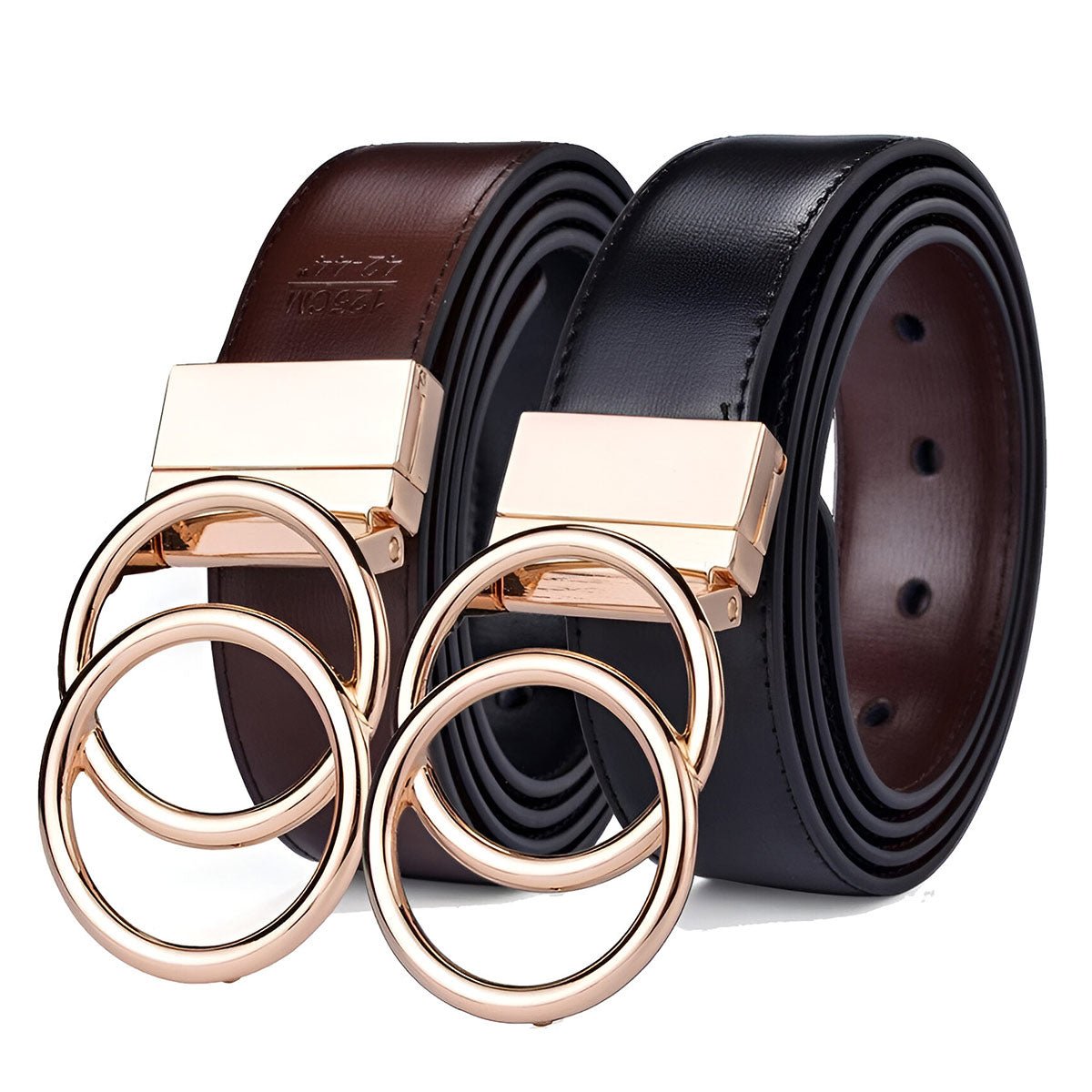 Ceinture réversible en cuir 2 en 1 pour femme, modèle Lena, double anneau torsadé - La Boutique de la Ceinture