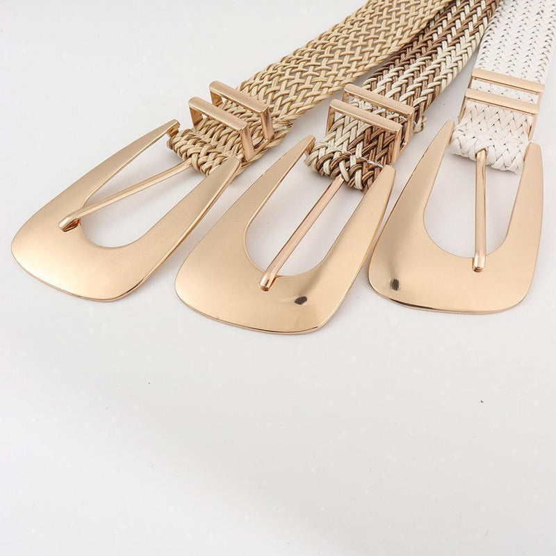 Ceinture tressée à boucle dorée, modèle Hezo