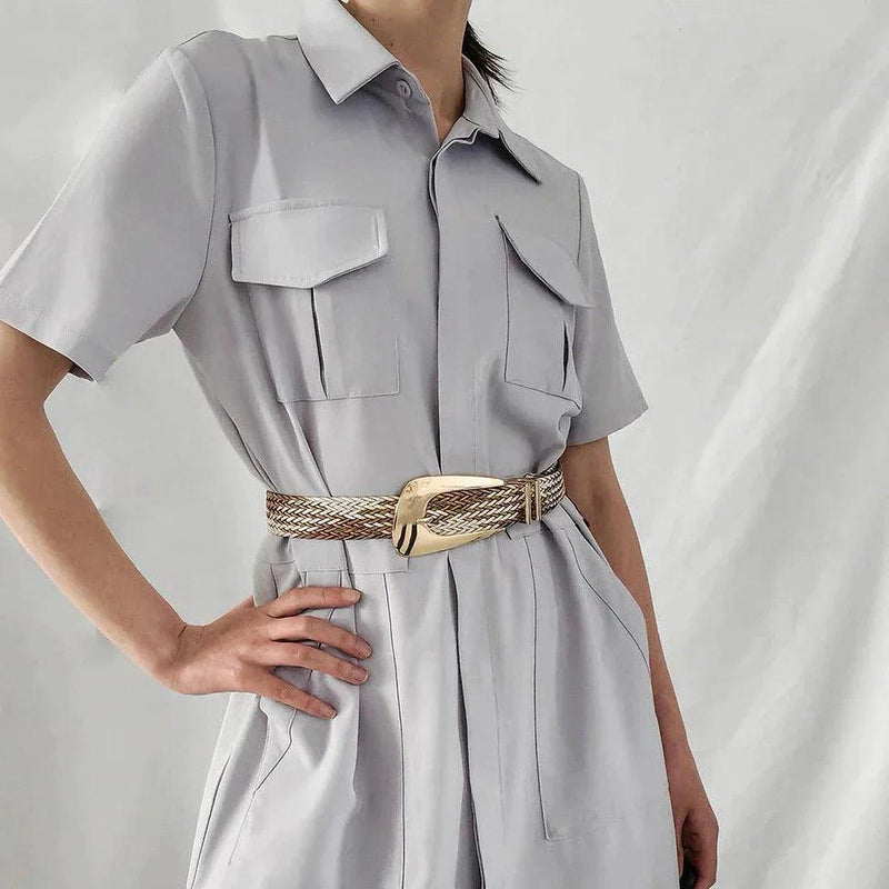 Ceinture tressée à boucle dorée, modèle Hezo